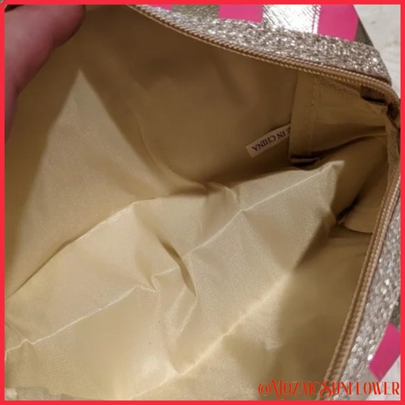 NEW WITH PACKAGING GOLD AND PINK STRIPE MAKE UP BAG - Picture 2 of 6